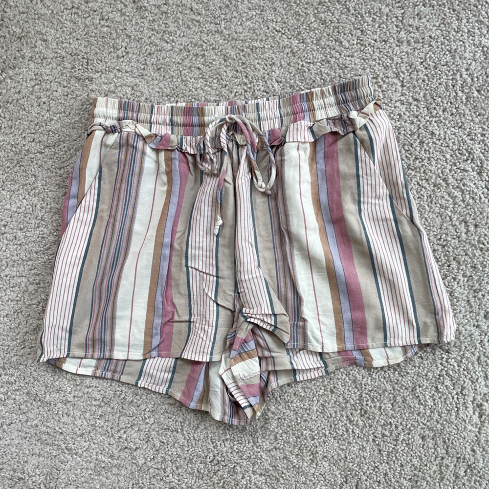 BCBGeneration Striped Pink Flowy Drawstring Paperbag High Rise Shorts Size XS